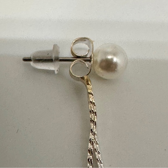 Silver Crystal Pearl Tassel Drop Earrings Long Rhinestone Bridal Prom - Picture 10 of 13